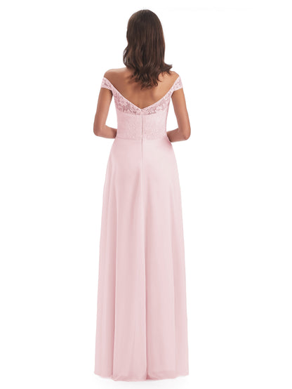 Marjorie Off The Shoulder Open Back Chiffon Long Bridesmaid Dresses