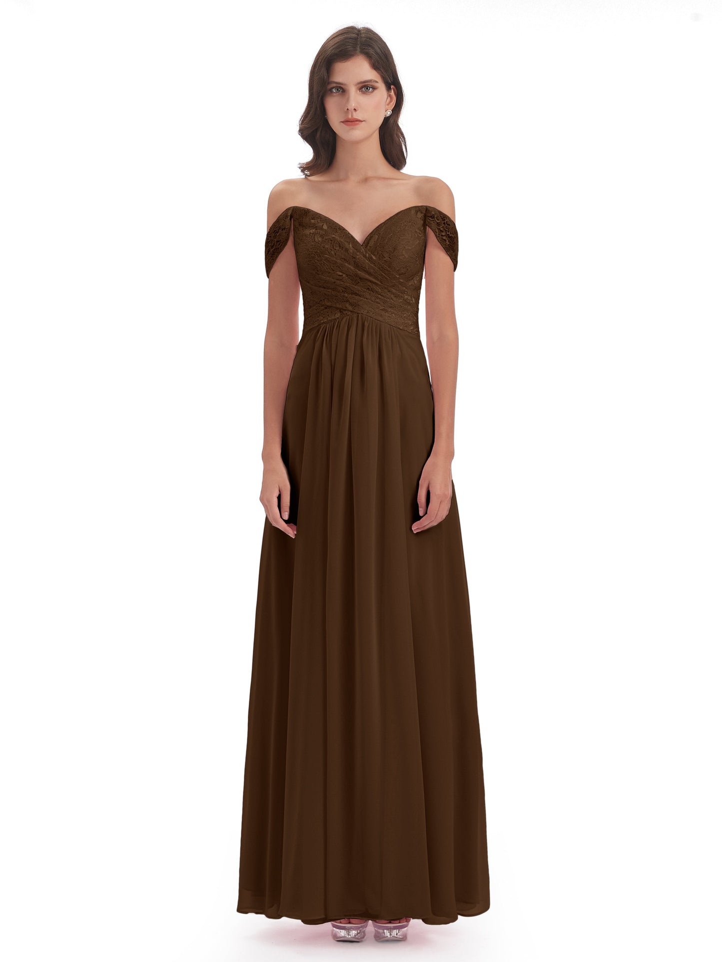 Marjorie Off The Shoulder Open Back Chiffon Long Bridesmaid Dresses