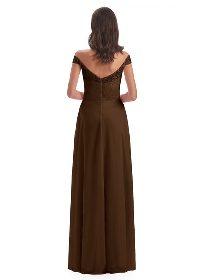 Marjorie Off The Shoulder Open Back Chiffon Long Bridesmaid Dresses