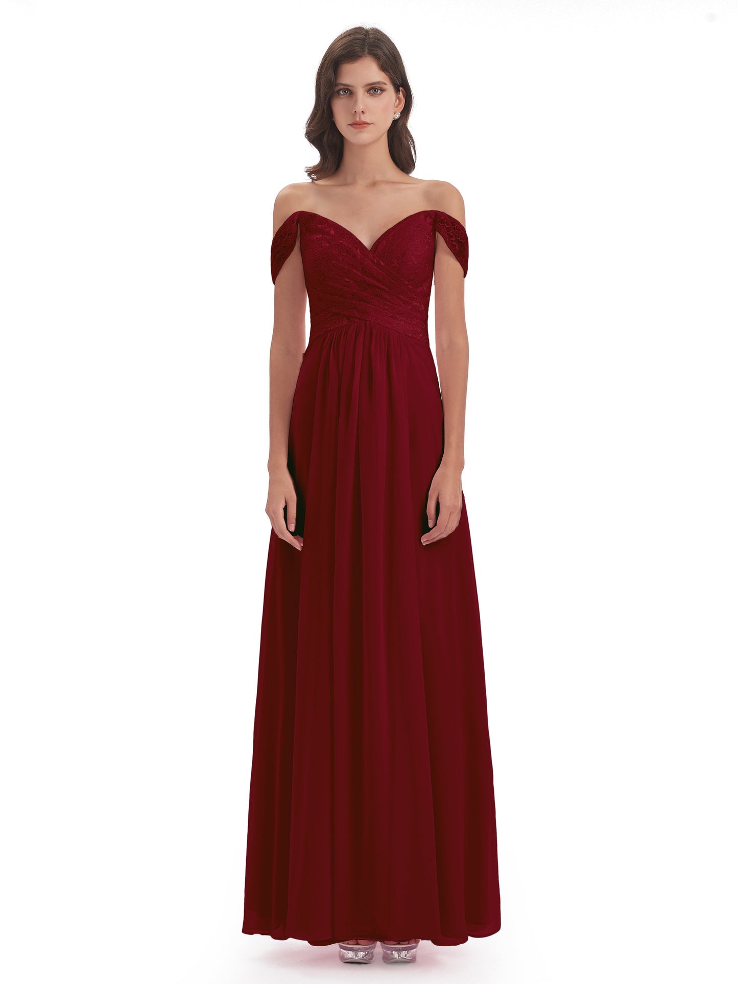 Marjorie Off The Shoulder Open Back Chiffon Long Bridesmaid Dresses