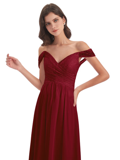 Marjorie Off The Shoulder Open Back Chiffon Long Bridesmaid Dresses