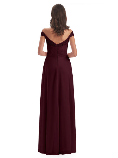 Marjorie Off The Shoulder Open Back Chiffon Long Bridesmaid Dresses