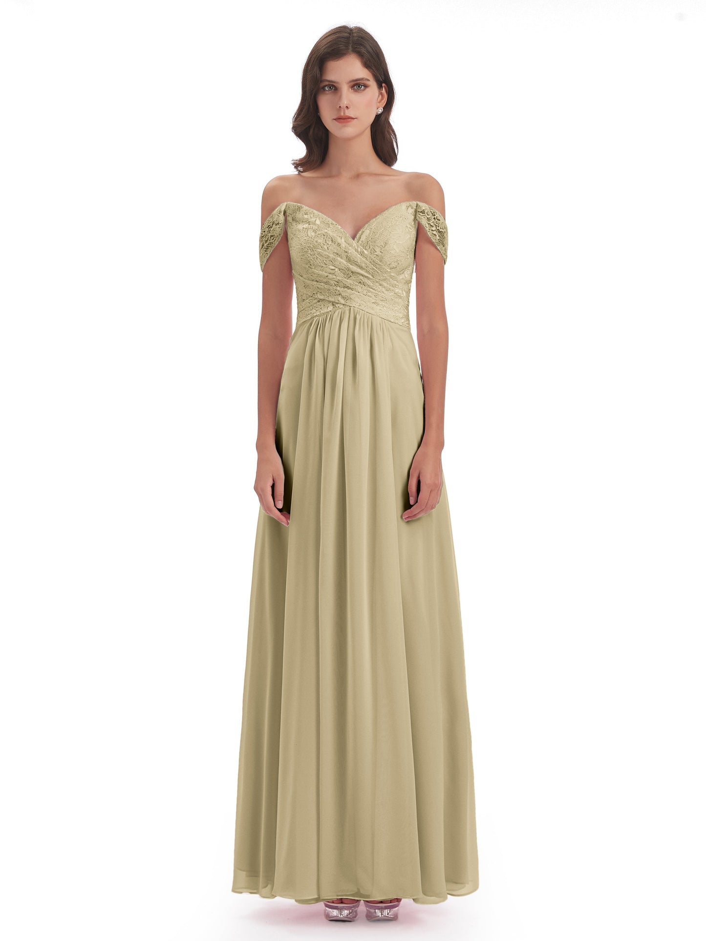 Marjorie Off The Shoulder Open Back Chiffon Long Bridesmaid Dresses