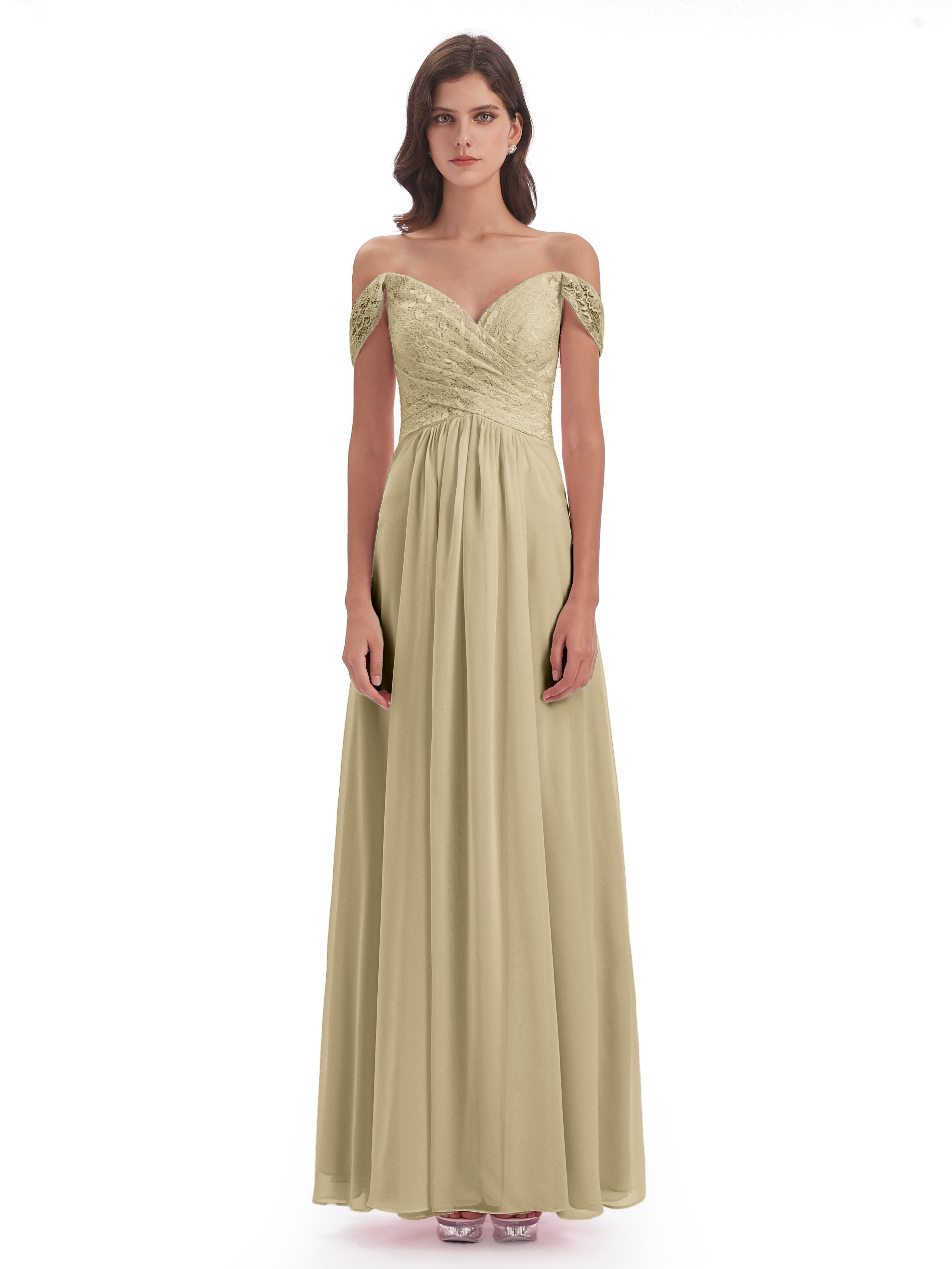 Marjorie Off The Shoulder Open Back Chiffon Long Bridesmaid Dresses