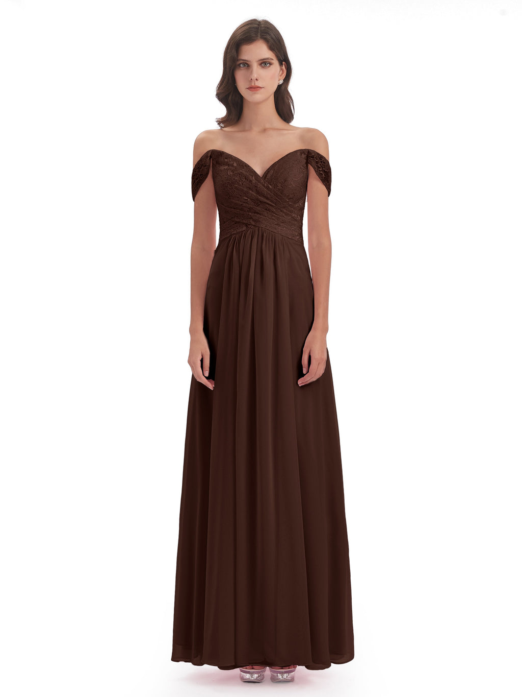 Marjorie Off The Shoulder Open Back Chiffon Long Bridesmaid Dresses