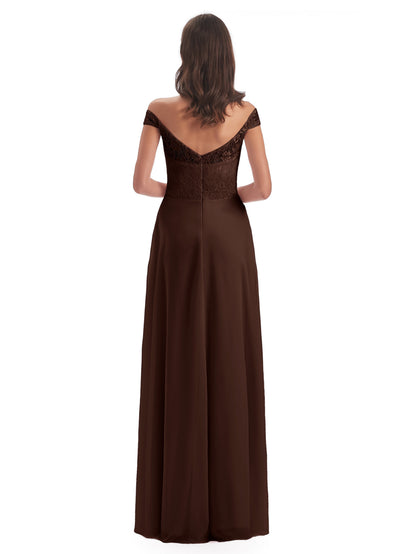 Marjorie Off The Shoulder Open Back Chiffon Long Bridesmaid Dresses
