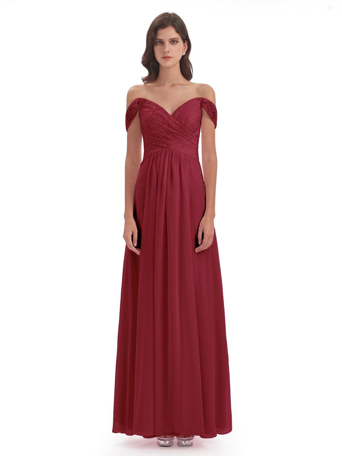 Marjorie Off The Shoulder Open Back Chiffon Long Bridesmaid Dresses