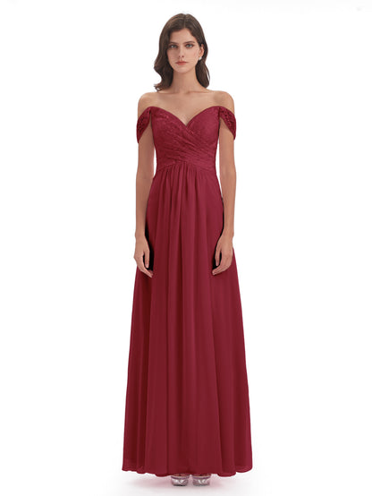Marjorie Off The Shoulder Open Back Chiffon Long Bridesmaid Dresses