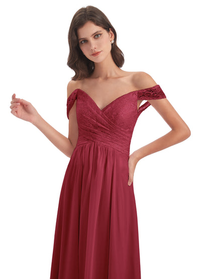 Marjorie Off The Shoulder Open Back Chiffon Long Bridesmaid Dresses