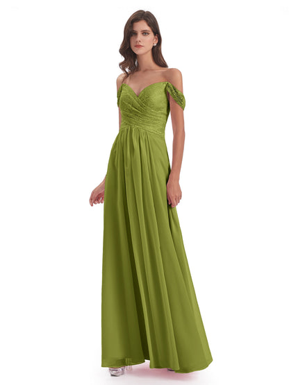 Marjorie Off The Shoulder Open Back Chiffon Long Bridesmaid Dresses