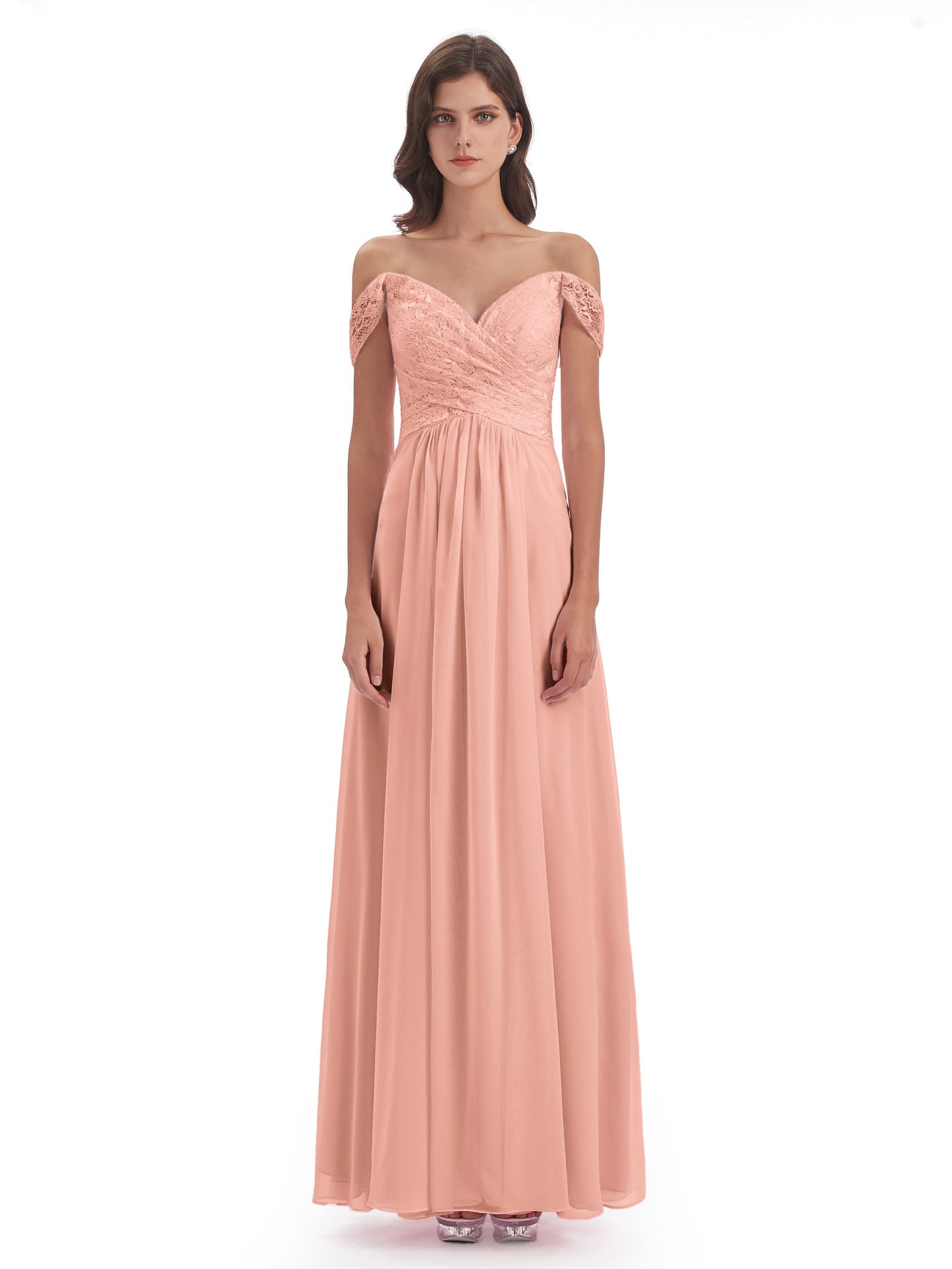 Marjorie Off The Shoulder Open Back Chiffon Long Bridesmaid Dresses