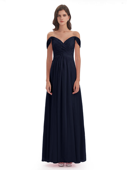 Marjorie Off The Shoulder Open Back Chiffon Long Bridesmaid Dresses