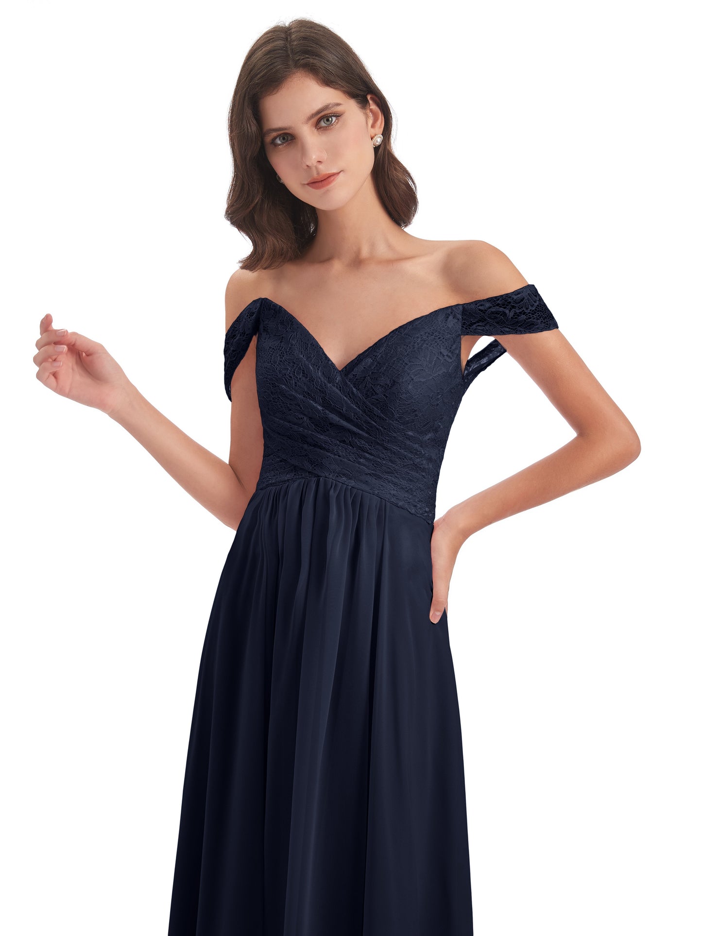 Marjorie Off The Shoulder Open Back Chiffon Long Bridesmaid Dresses