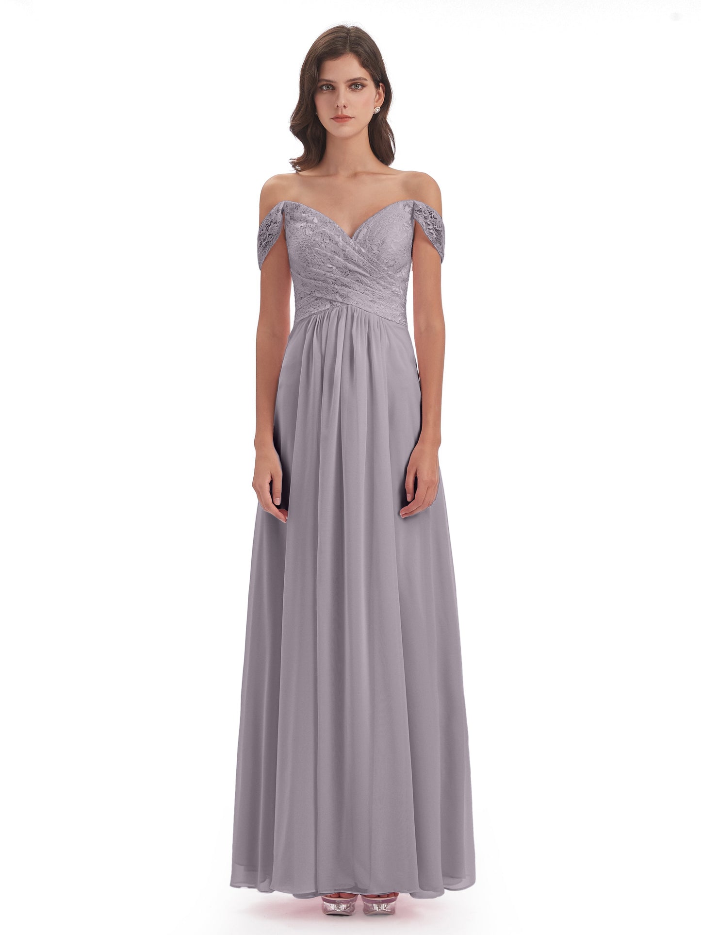 Marjorie Off The Shoulder Open Back Chiffon Long Bridesmaid Dresses