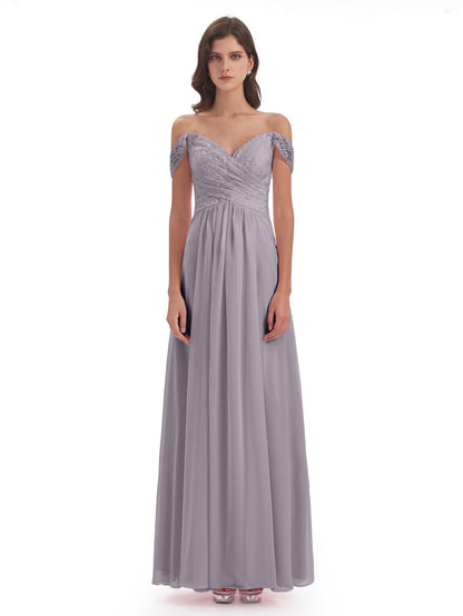 Marjorie Off The Shoulder Open Back Chiffon Long Bridesmaid Dresses