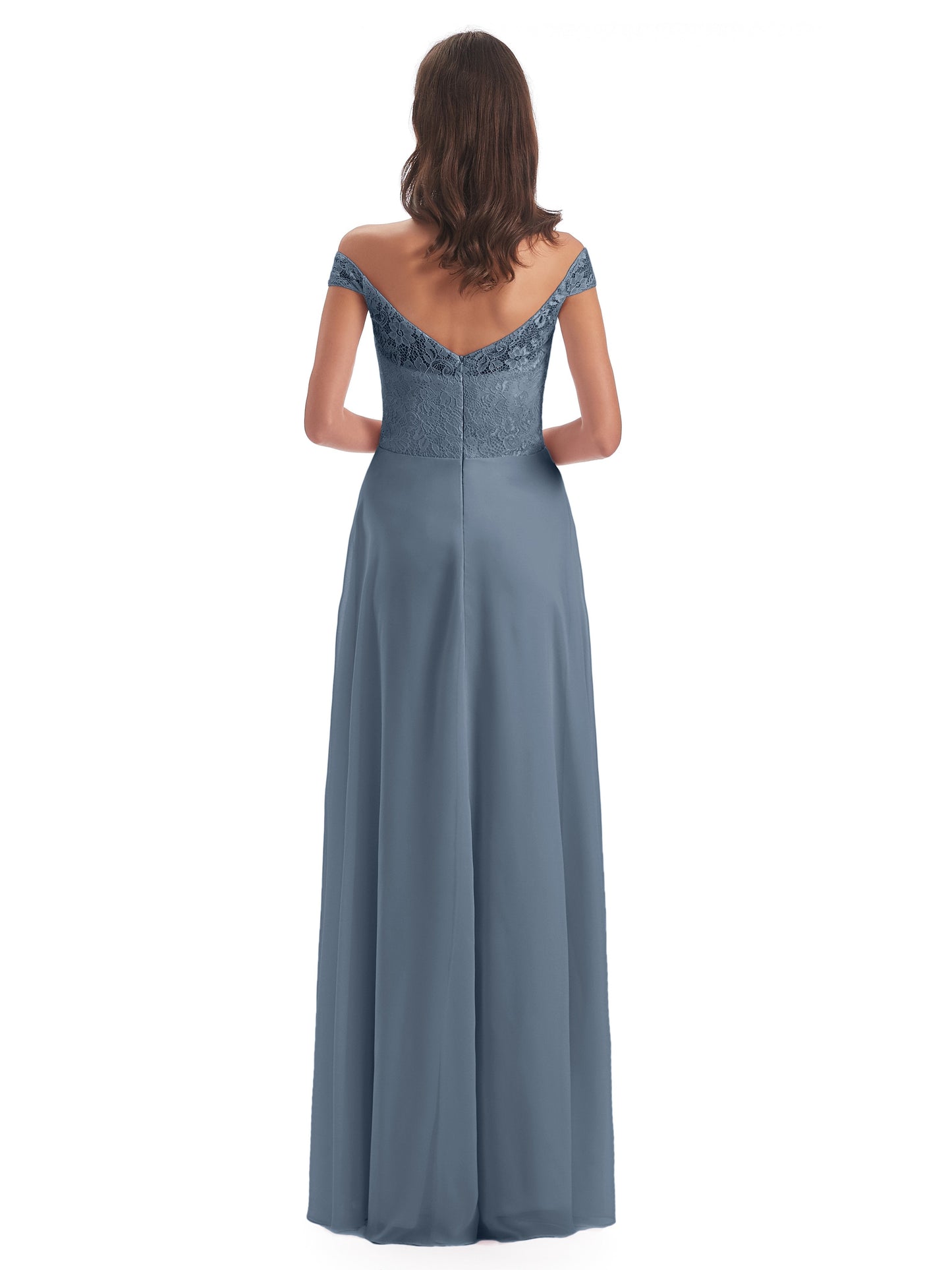 Marjorie Off The Shoulder Open Back Chiffon Long Bridesmaid Dresses