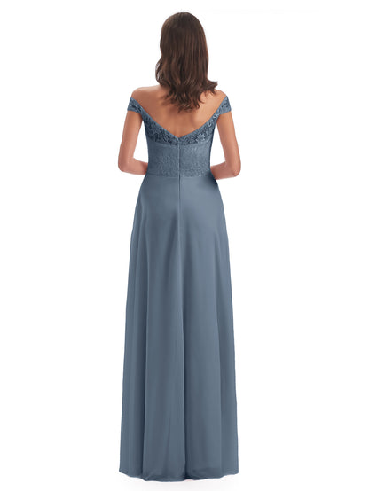 Marjorie Off The Shoulder Open Back Chiffon Long Bridesmaid Dresses
