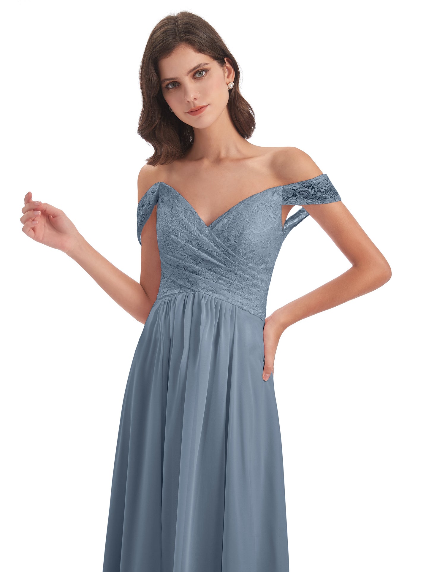 Marjorie Off The Shoulder Open Back Chiffon Long Bridesmaid Dresses