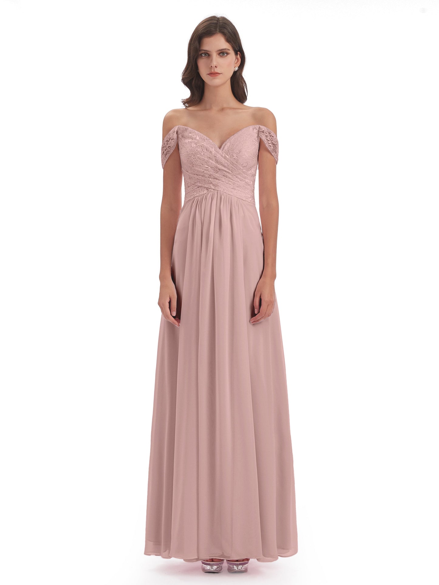 Marjorie Off The Shoulder Open Back Chiffon Long Bridesmaid Dresses