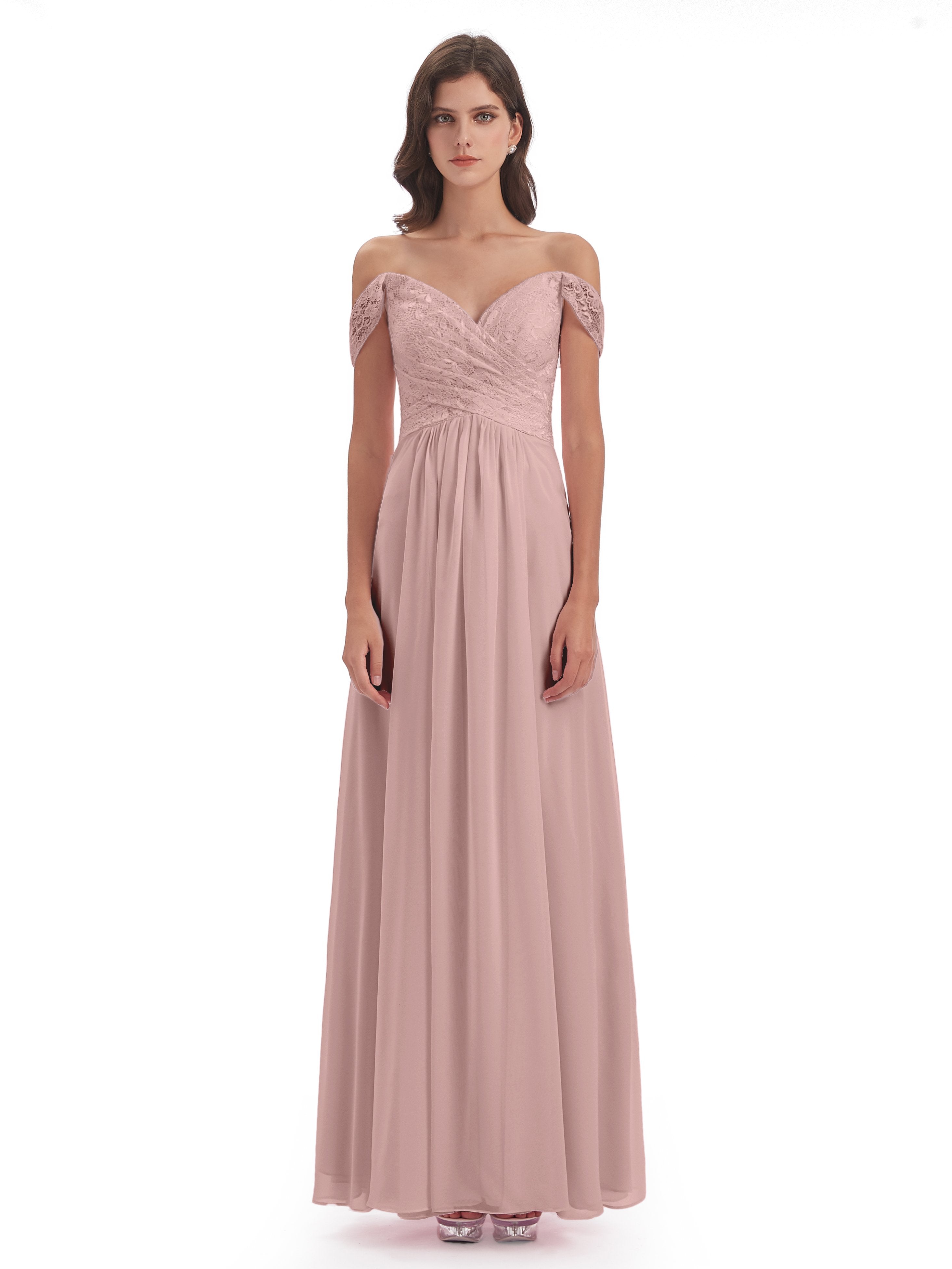 Marjorie Off The Shoulder Open Back Chiffon Long Bridesmaid Dresses