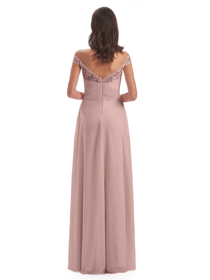Marjorie Off The Shoulder Open Back Chiffon Long Bridesmaid Dresses