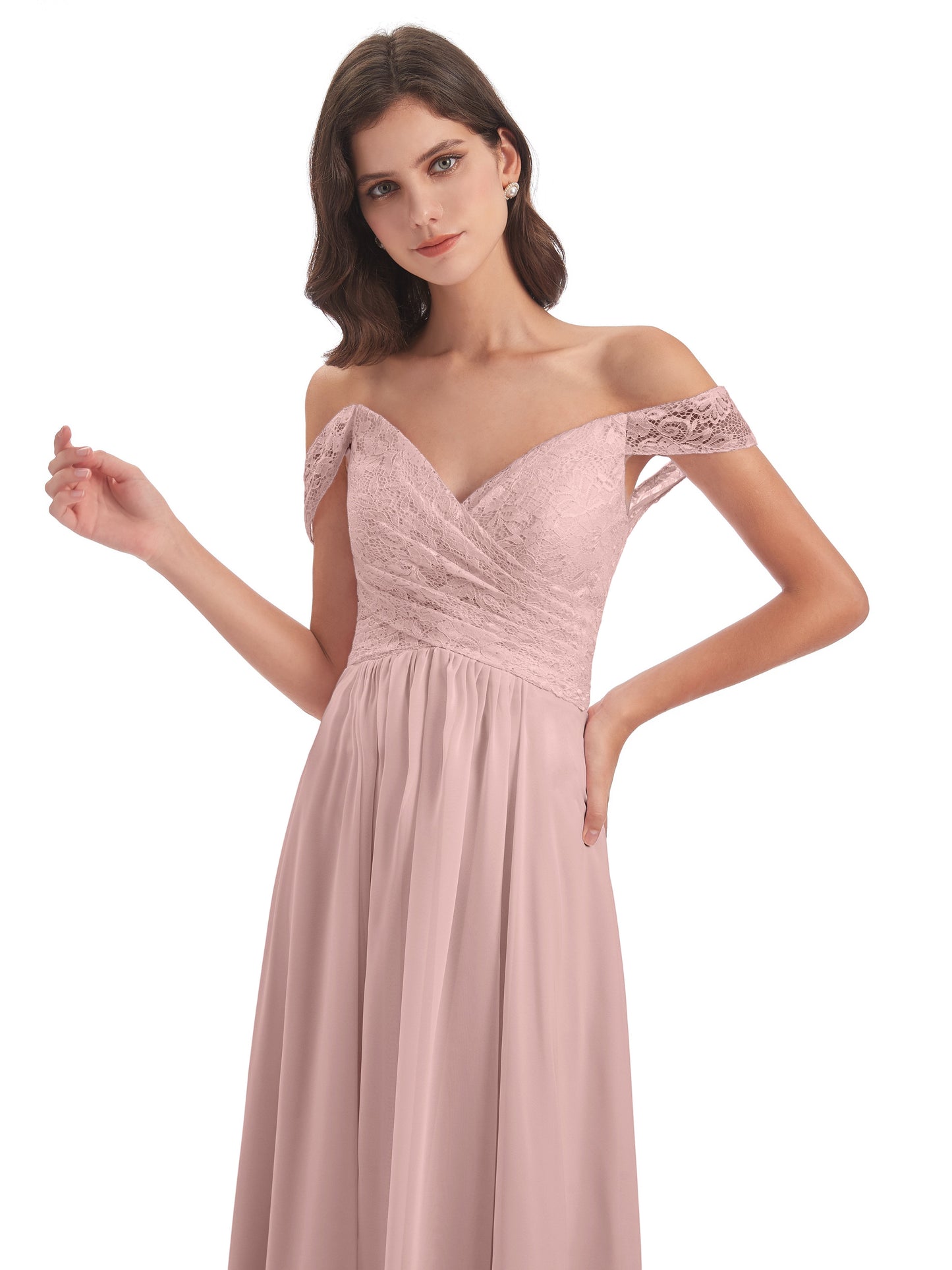 Marjorie Off The Shoulder Open Back Chiffon Long Bridesmaid Dresses