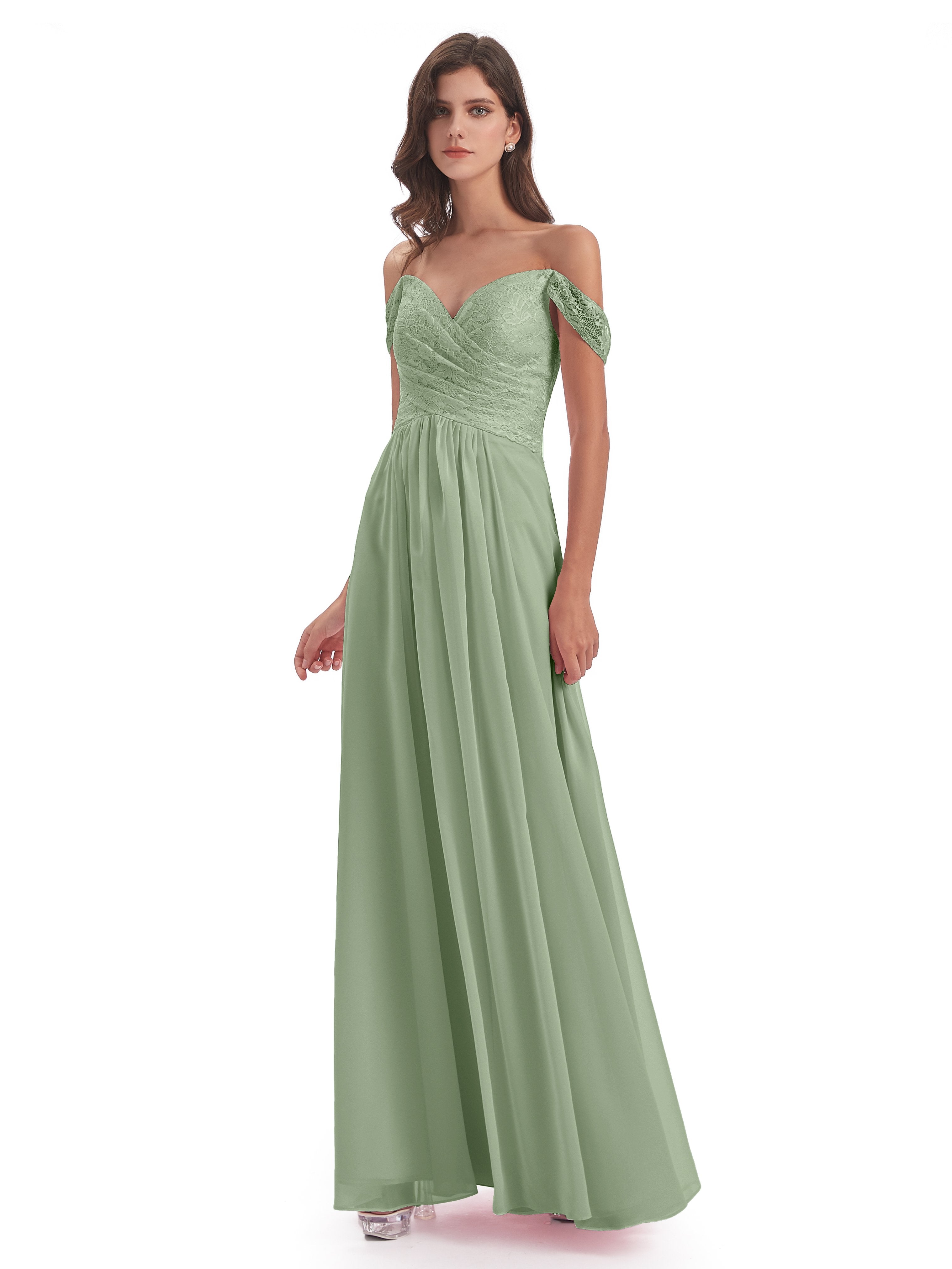 Marjorie Off The Shoulder Open Back Chiffon Long Bridesmaid Dresses