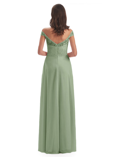 Marjorie Off The Shoulder Open Back Chiffon Long Bridesmaid Dresses