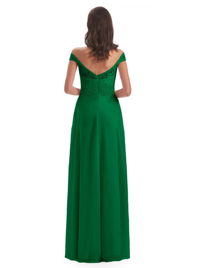 Marjorie Off The Shoulder Open Back Chiffon Long Bridesmaid Dresses