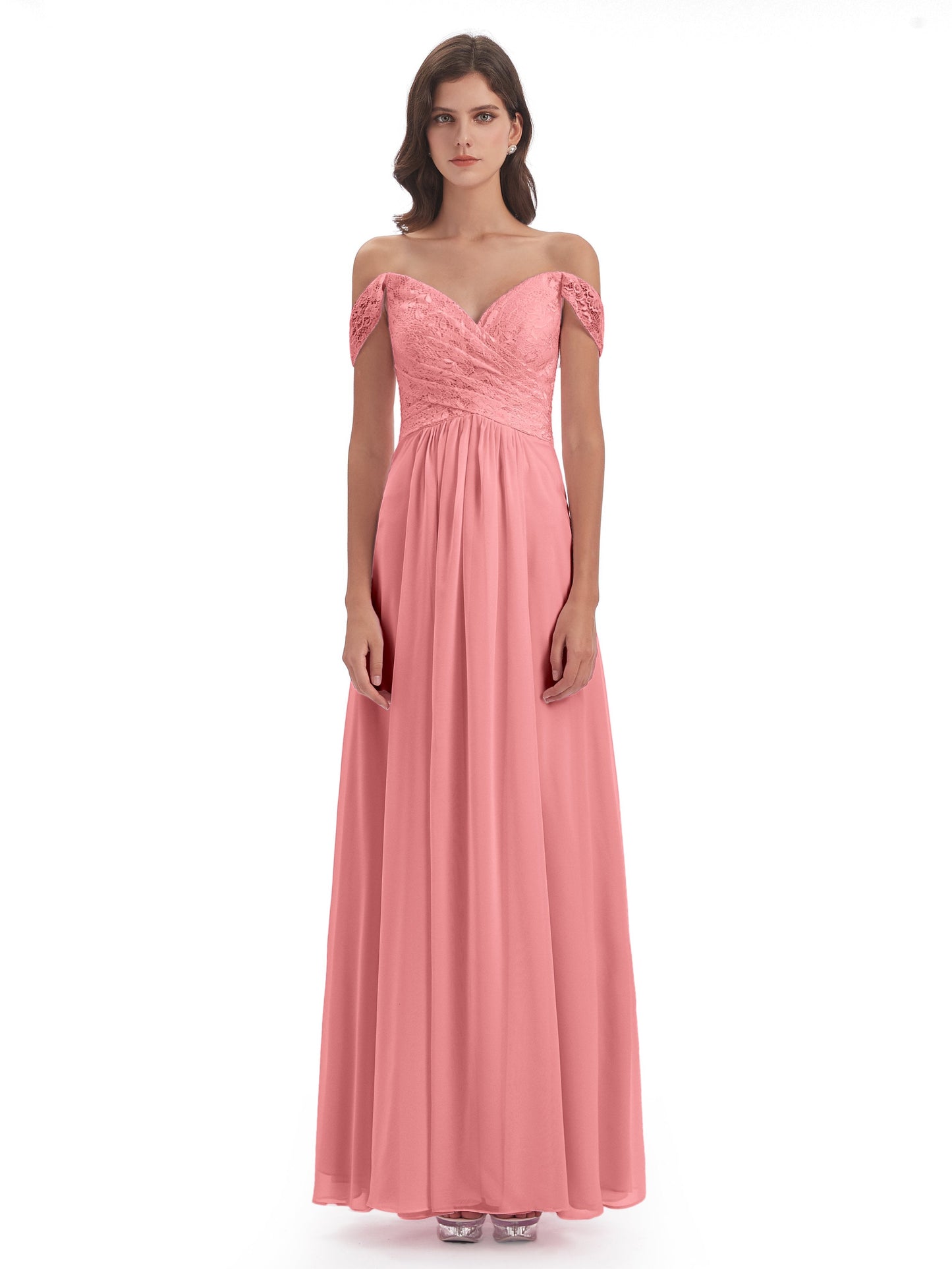 Marjorie Off The Shoulder Open Back Chiffon Long Bridesmaid Dresses