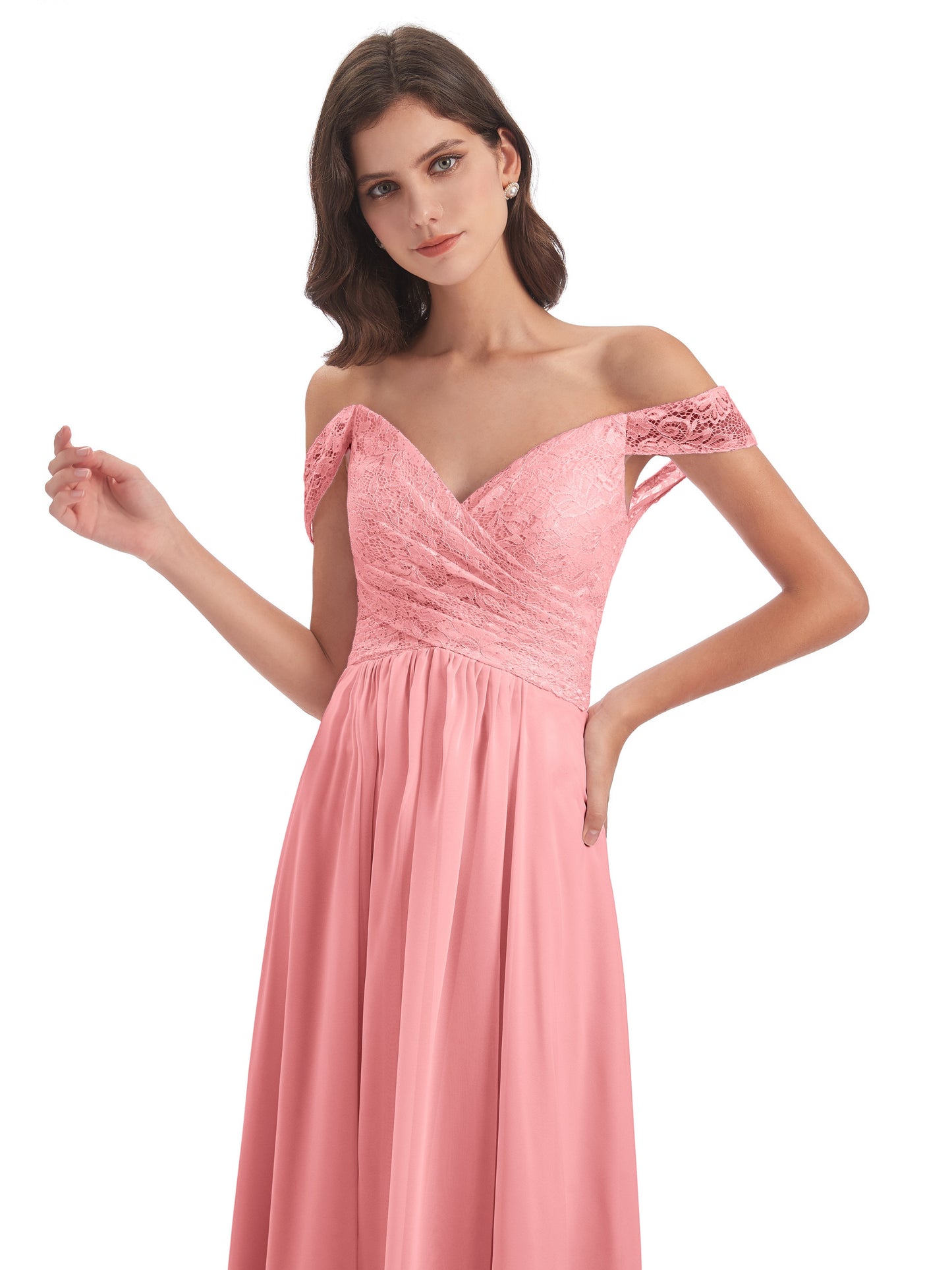 Marjorie Off The Shoulder Open Back Chiffon Long Bridesmaid Dresses