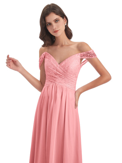 Marjorie Off The Shoulder Open Back Chiffon Long Bridesmaid Dresses