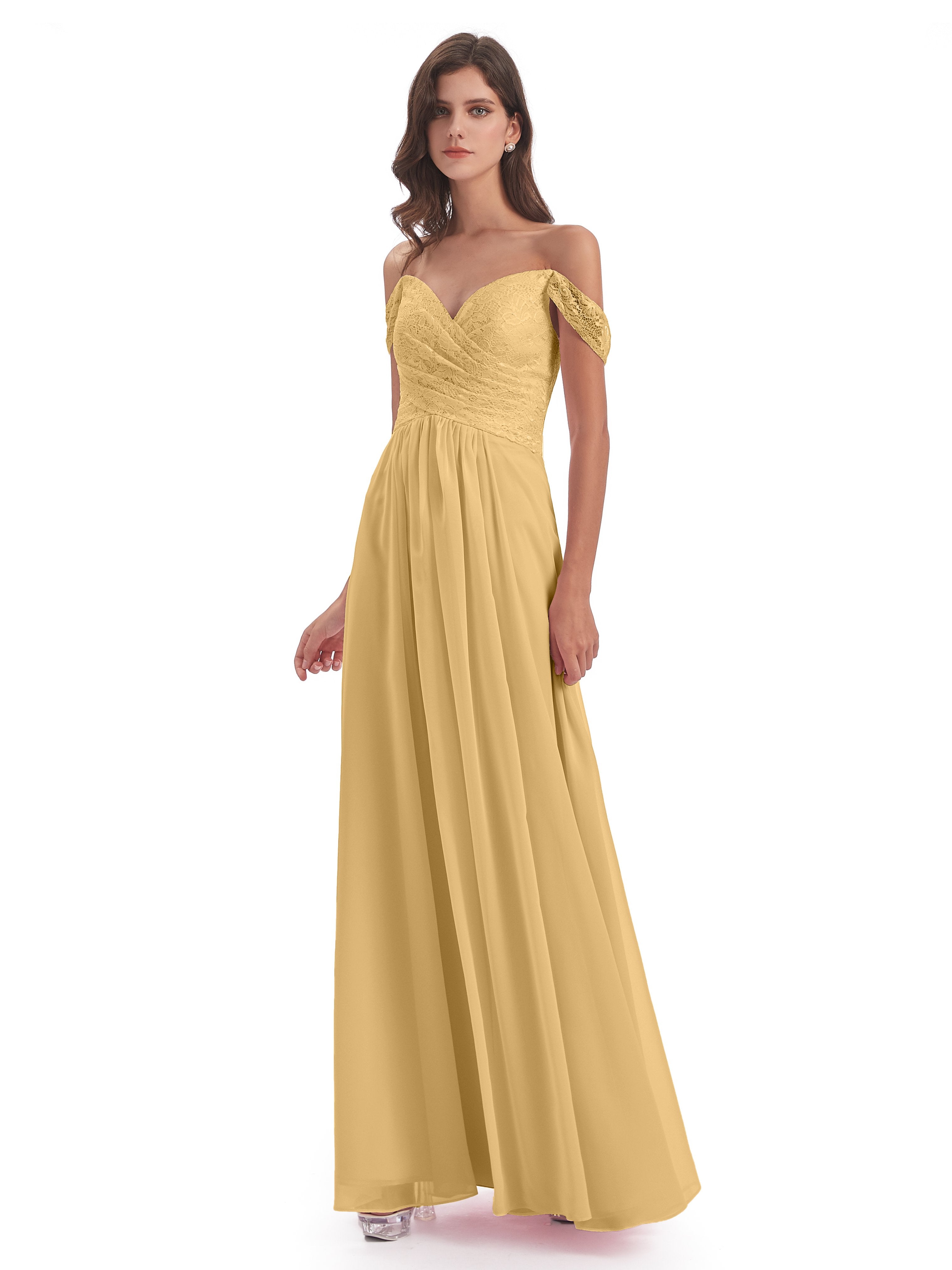 Marjorie Off The Shoulder Open Back Chiffon Long Bridesmaid Dresses