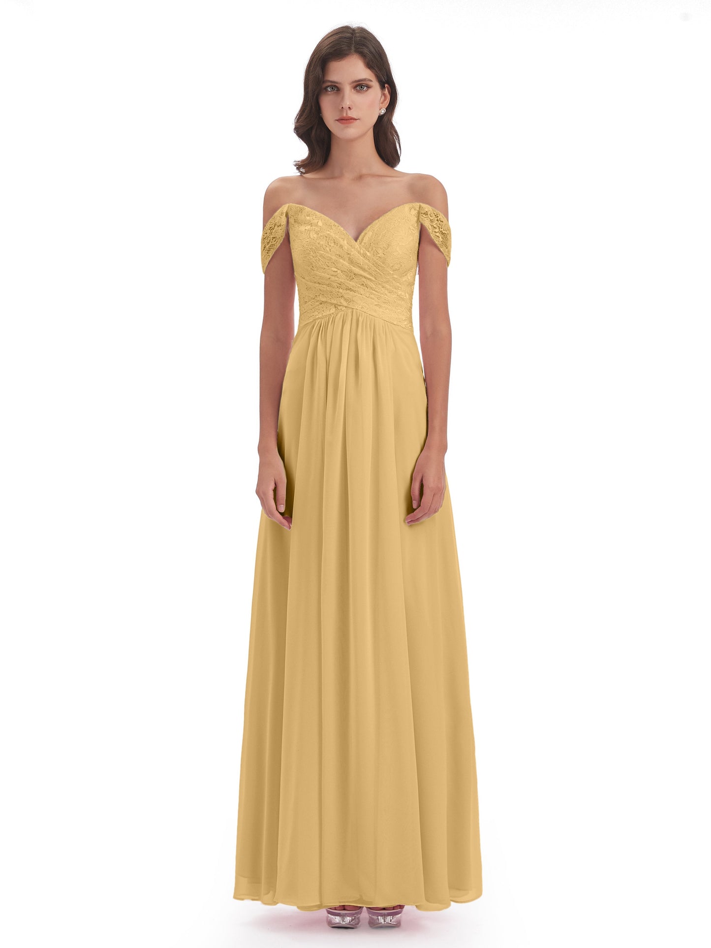 Marjorie Off The Shoulder Open Back Chiffon Long Bridesmaid Dresses