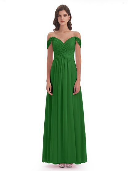 Marjorie Off The Shoulder Open Back Chiffon Long Bridesmaid Dresses