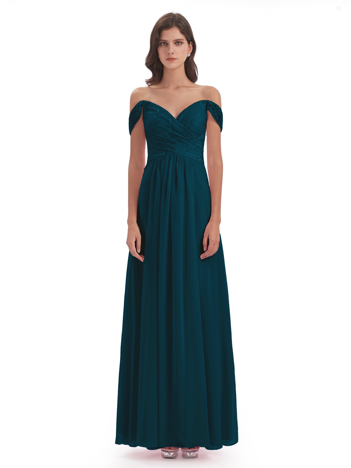 Marjorie Off The Shoulder Open Back Chiffon Long Bridesmaid Dresses