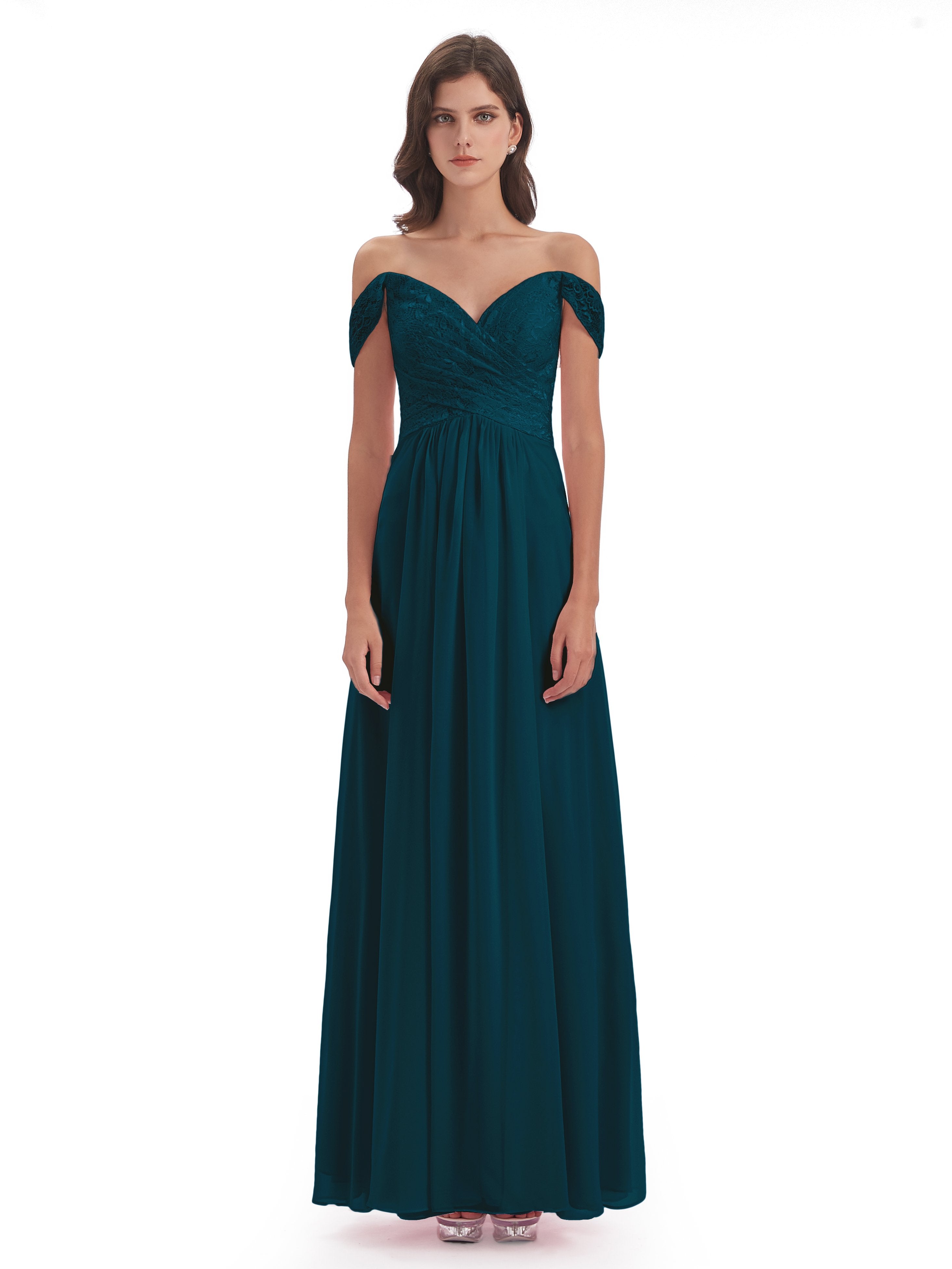 Marjorie Off The Shoulder Open Back Chiffon Long Bridesmaid Dresses
