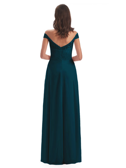Marjorie Off The Shoulder Open Back Chiffon Long Bridesmaid Dresses