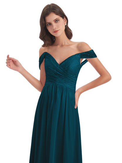 Marjorie Off The Shoulder Open Back Chiffon Long Bridesmaid Dresses