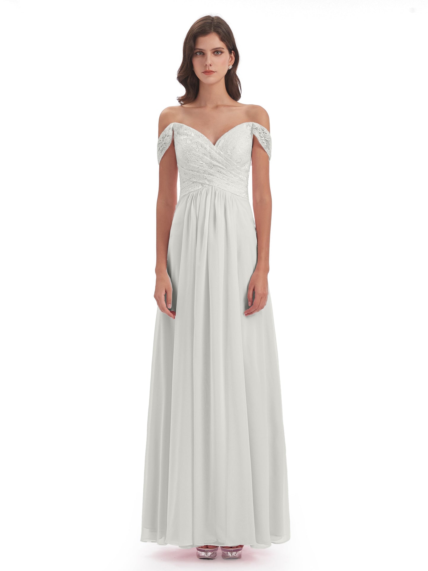 Marjorie Off The Shoulder Open Back Chiffon Long Bridesmaid Dresses