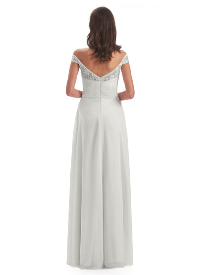 Marjorie Off The Shoulder Open Back Chiffon Long Bridesmaid Dresses