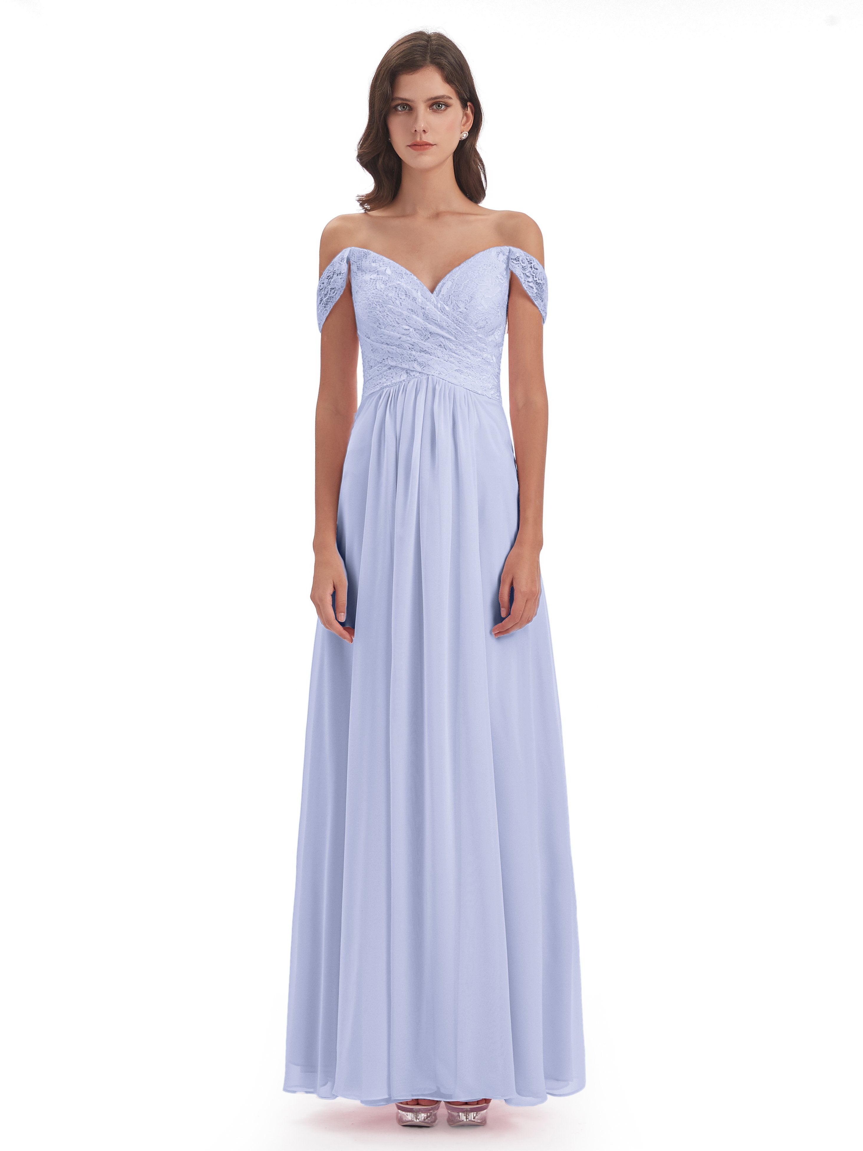 Marjorie Off The Shoulder Open Back Chiffon Long Bridesmaid Dresses