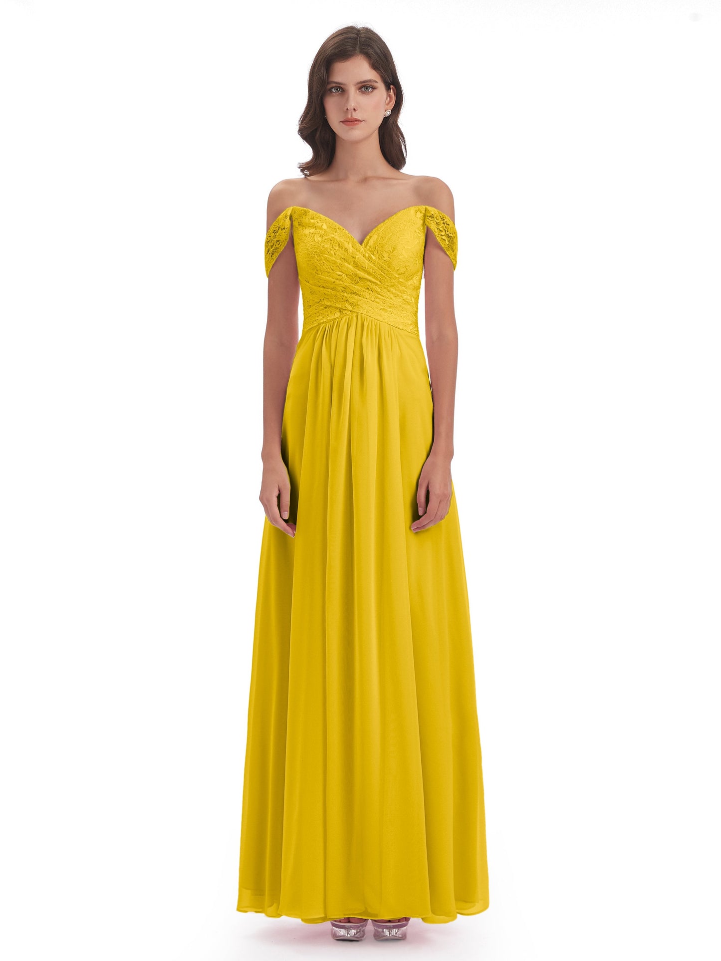 Marjorie Off The Shoulder Open Back Chiffon Long Bridesmaid Dresses