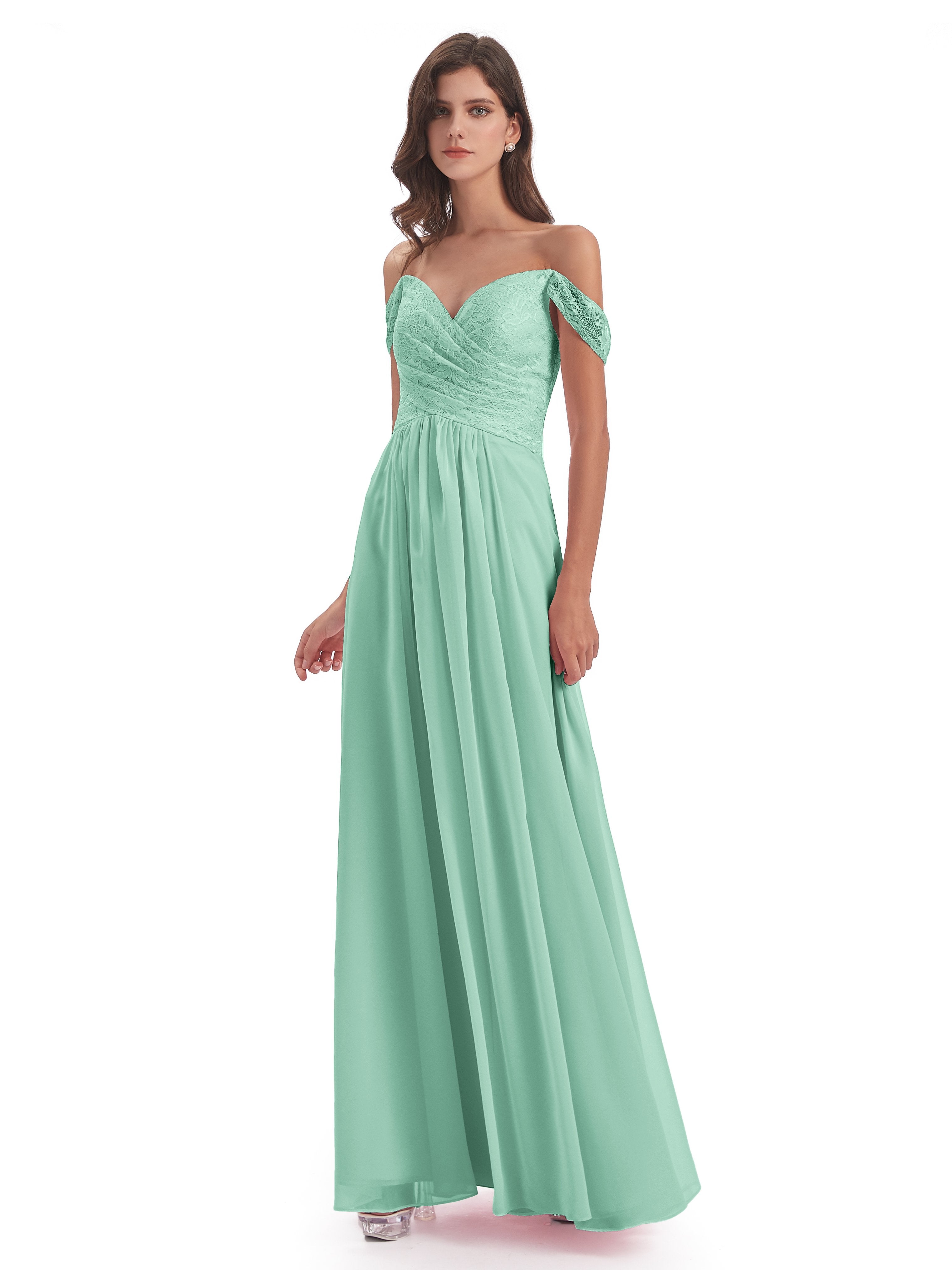 Marjorie Off The Shoulder Open Back Chiffon Long Bridesmaid Dresses