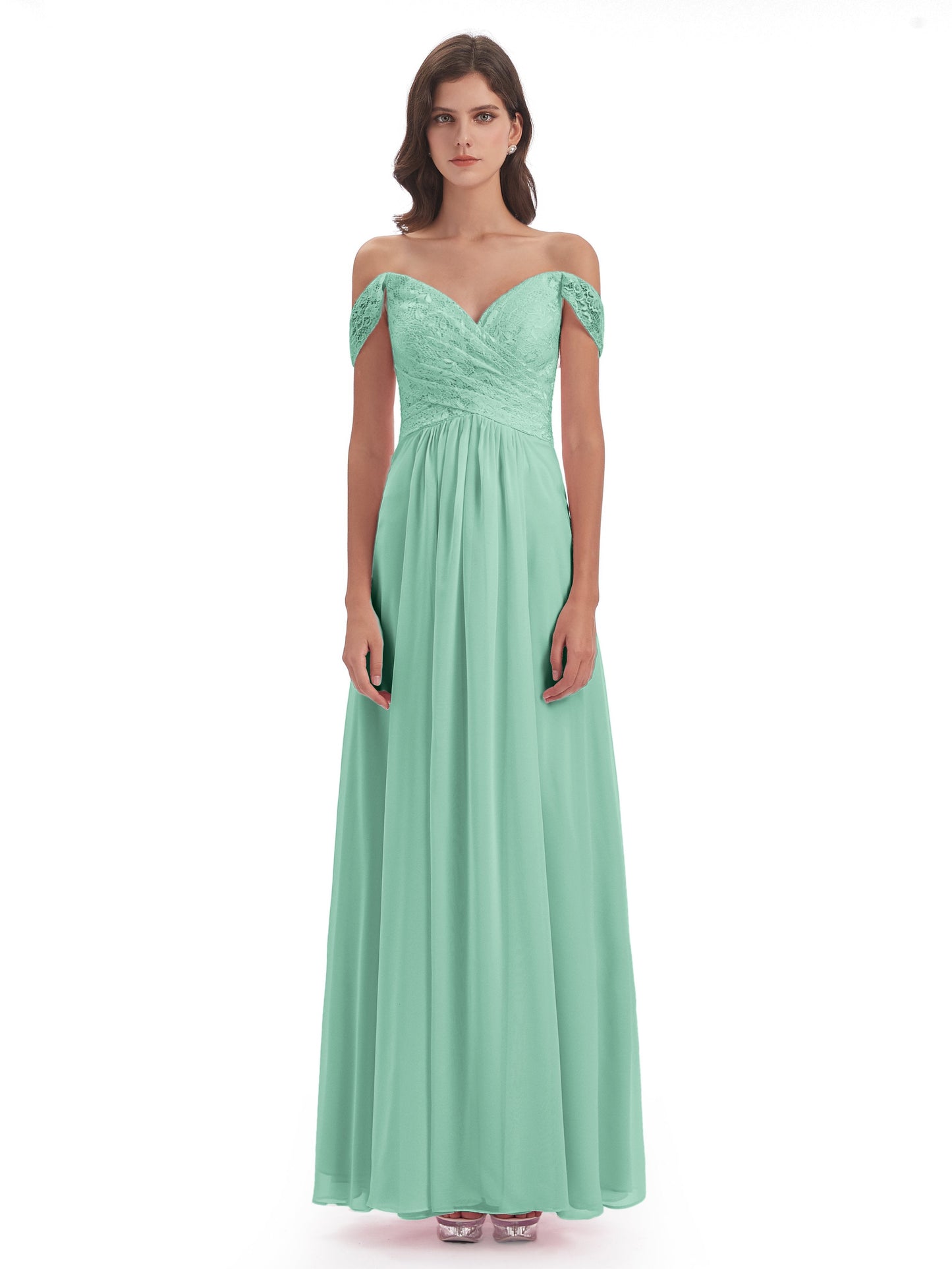 Marjorie Off The Shoulder Open Back Chiffon Long Bridesmaid Dresses