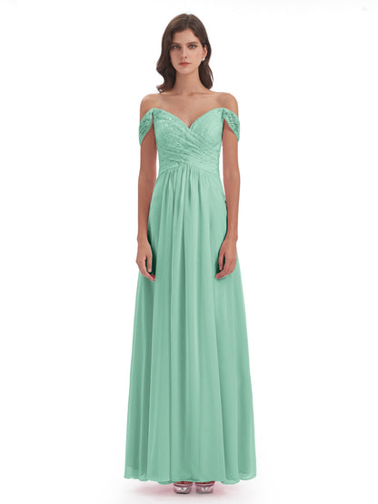 Marjorie Off The Shoulder Open Back Chiffon Long Bridesmaid Dresses