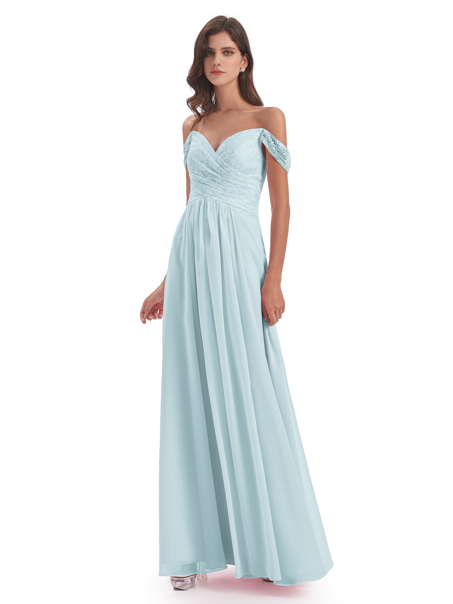 Marjorie Off The Shoulder Open Back Chiffon Long Bridesmaid Dresses