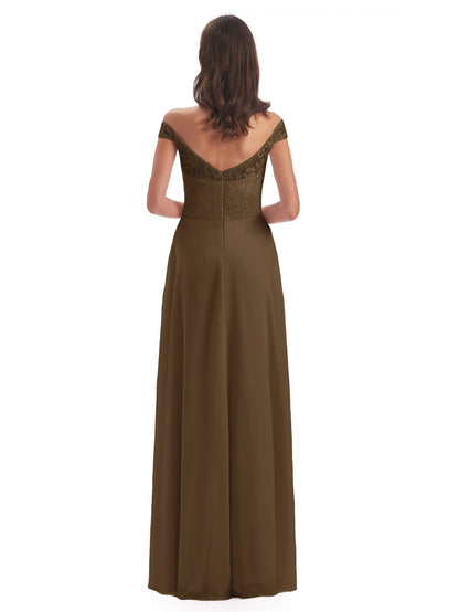 Marjorie Off The Shoulder Open Back Chiffon Long Bridesmaid Dresses