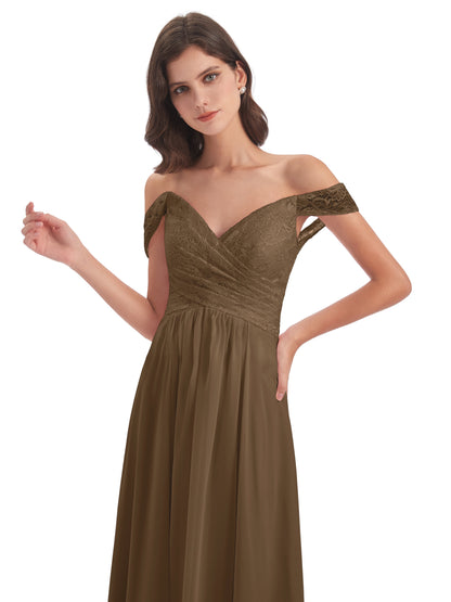Marjorie Off The Shoulder Open Back Chiffon Long Bridesmaid Dresses