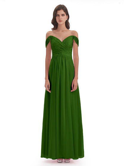 Marjorie Off The Shoulder Open Back Chiffon Long Bridesmaid Dresses